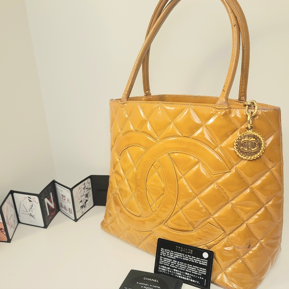 Chanel Medallion Quilted Brown Patent Leather Tote Bag